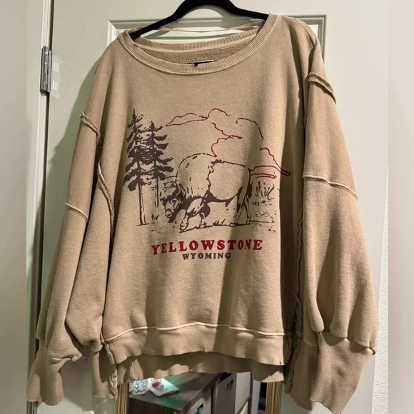 NWOT Free People We The Free Graphic Camden Pullover in Yellowstone Bison - Picture 4 of 7
